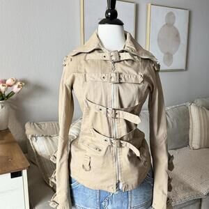 Beige Buckle Zip Utility Jacket (Made in Italy)